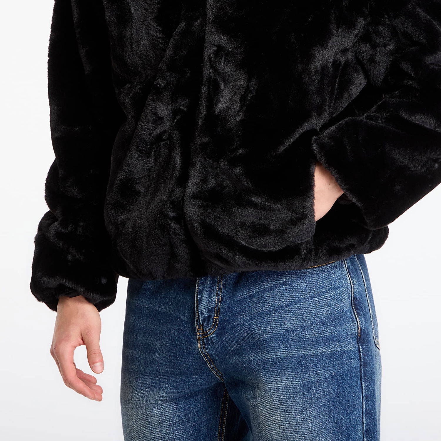 Mikina Urban Classics Full Zip Faux Fur Hoodie Čierna | TB7932-00007, 1