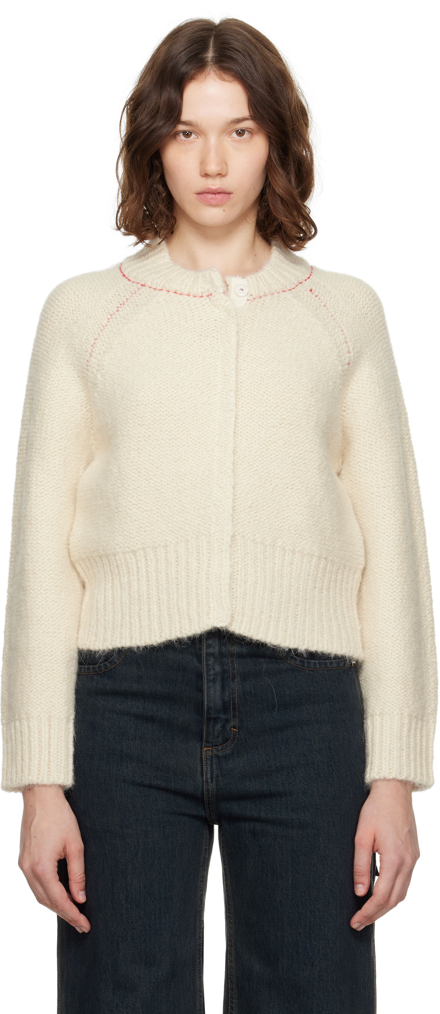 Sveter Eckhaus Latta Eckhaus Latta Fisherman's Bomber Cardigan Biela | 8264-EL-PF25-EG -, 0