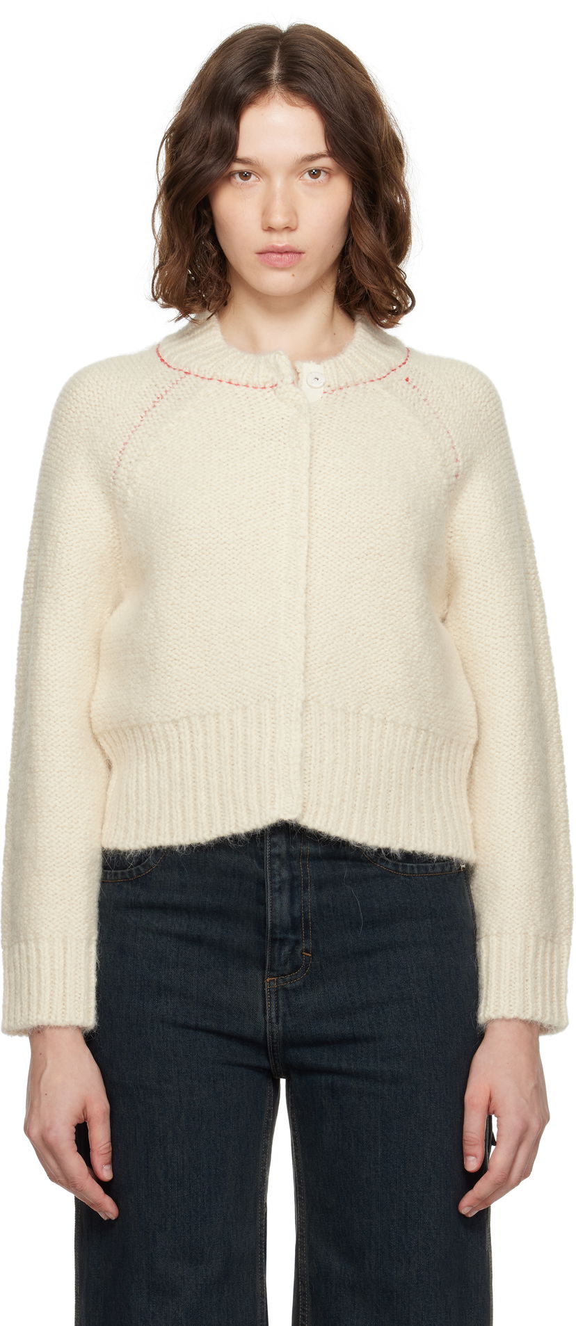 Sveter Eckhaus Latta Eckhaus Latta Fisherman's Bomber Cardigan Biela | 8264-EL-PF25-EG -