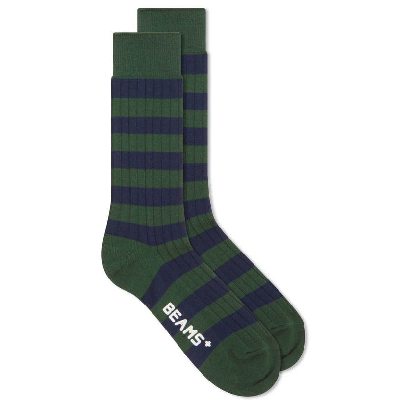 Ponožky BEAMS Rib Stripe Socks Zelené | 3843-0012-479-65
