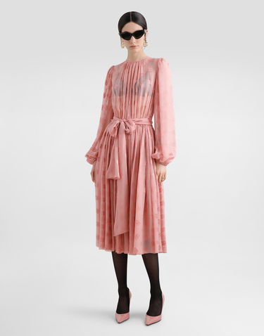 Šaty Dolce & Gabbana Dolce & Gabbana Devore Silk Jacquard Calf-Length Dress with DG Logo Ružová | F6AOJTFJTBRF0473, 1