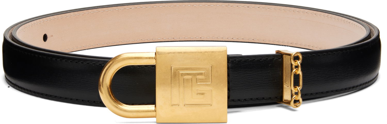 Opasok Balmain Sync Narrow Leather Belt with Gold Buckle Čierna | FM1WJ081LSLX, 0