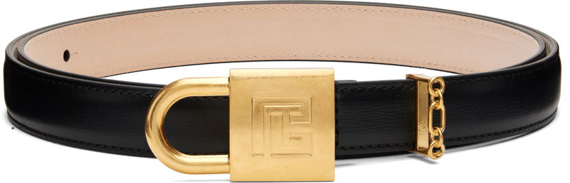 Opasok Balmain Sync Narrow Leather Belt with Gold Buckle Čierna | FM1WJ081LSLX