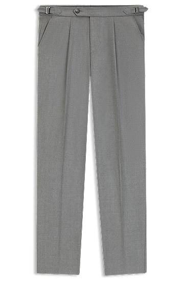 Nohavice BOSS Tapered-fit pleated trousers with side adjusters in melange virgin wool Šedá | 50551829