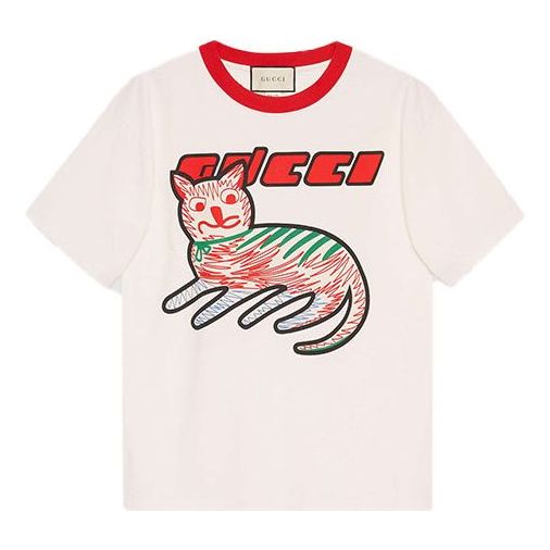 Tričko Gucci Oversize T-Shirt with Cat Print Biela | 616036-XJCVU-9125, 0