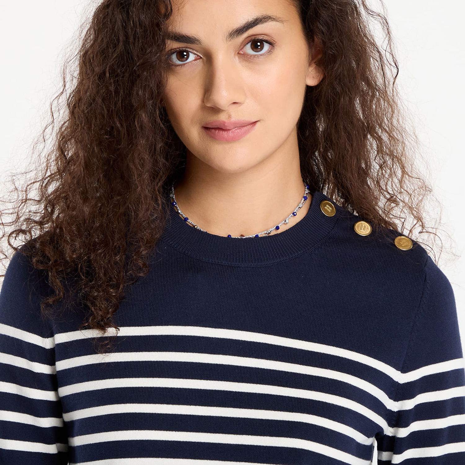 Sveter Tommy Hilfiger Tommy Hilfiger Striped Crewneck Sweater with Gold Buttons Navy | WW0WW47305-0FI, 1