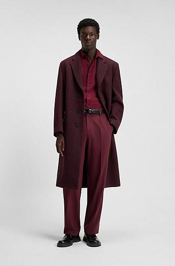 Kabáty BOSS Regular-fit long-length tweed coat Vínová | 50549279, 1