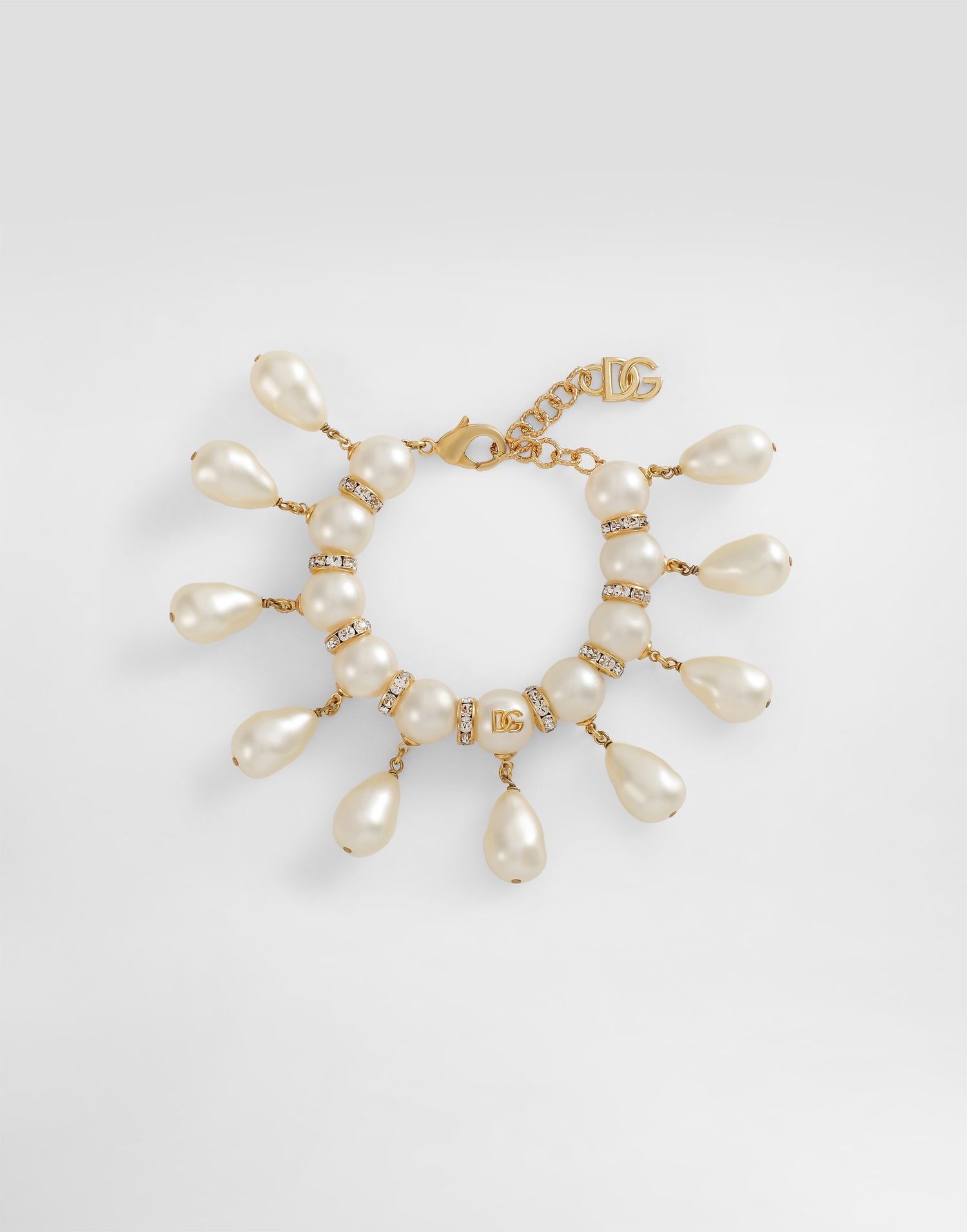 Náramok Dolce & Gabbana Pearl And Crystal Embellished Bracelet With Logo Metalická | WBR2Y2W1111W0111, 0
