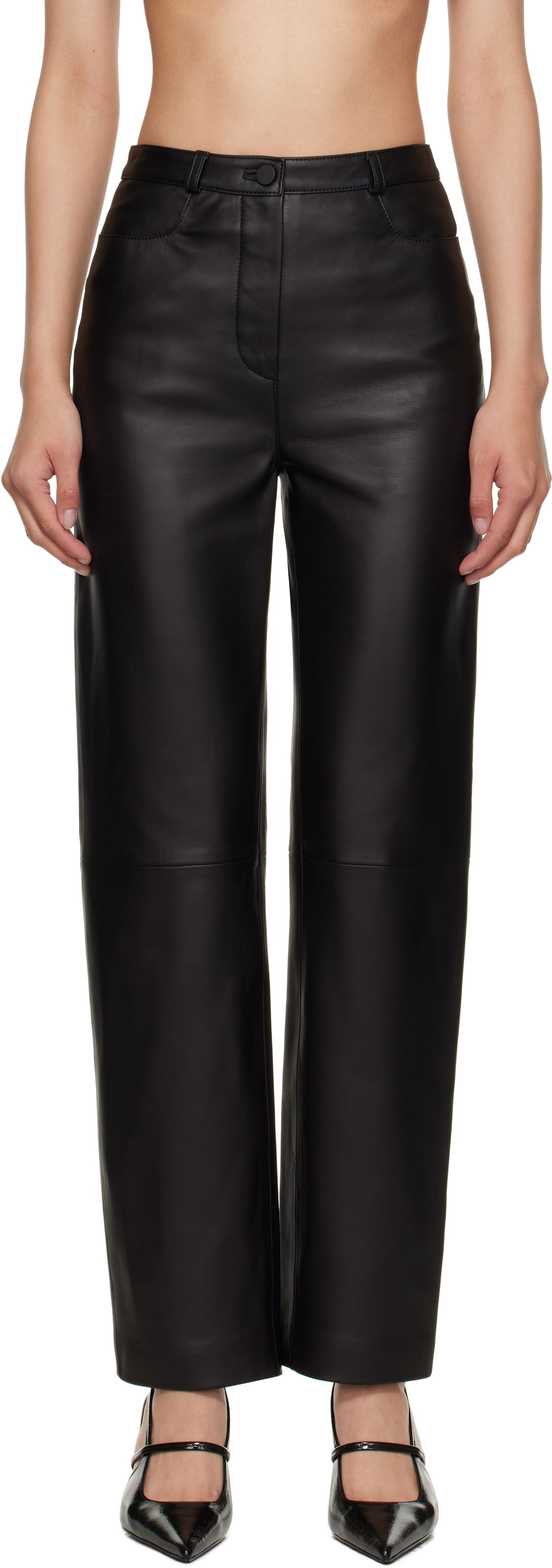 Nohavice Loulou de Saison Cobe Paneled Straight-Leg Leather Pants Čierna | COBE, 0