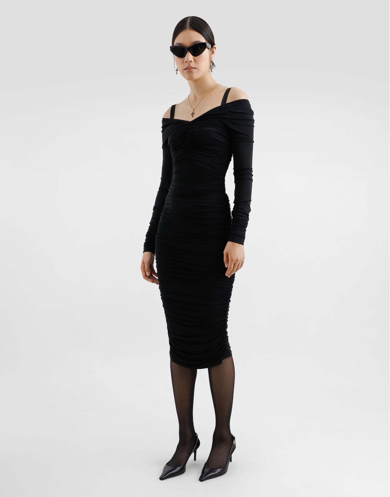 Šaty Dolce & Gabbana Dolce & Gabbana Organzine Draped Calf-Length Dress Čierna | F6TNDTFUIAUN0000, 1