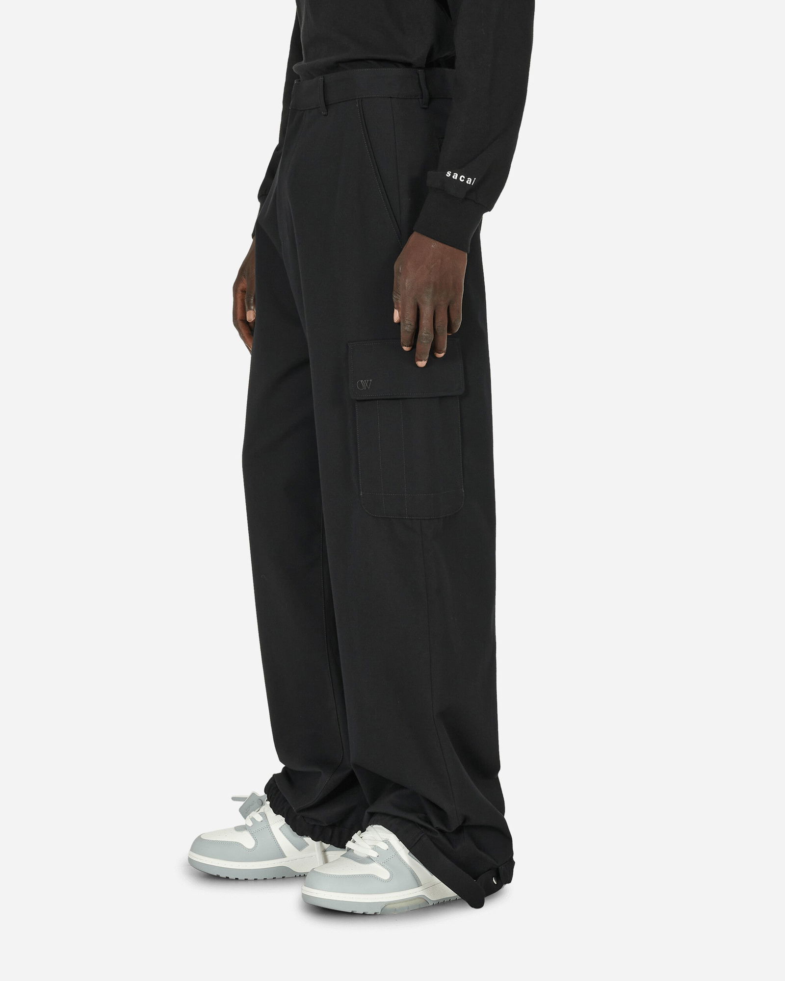 Embroidered Wool Cargo Pants Black