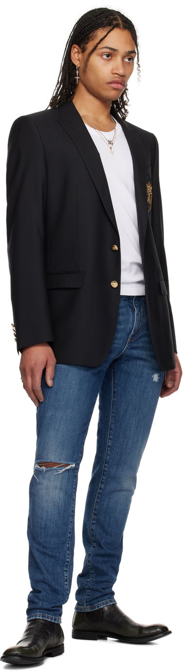 Bunda Dolce & Gabbana Dolce&Gabbana Single-Breasted Wool & Silk Blazer with Patch Čierna | G2LK0ZFU3H1, 3
