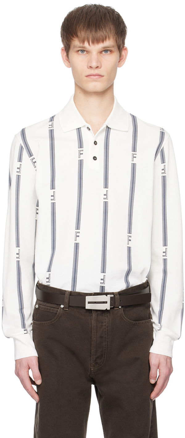 Polo tričko FERRAGAMO Striped Long Sleeve Polo Biela | 770232, 0