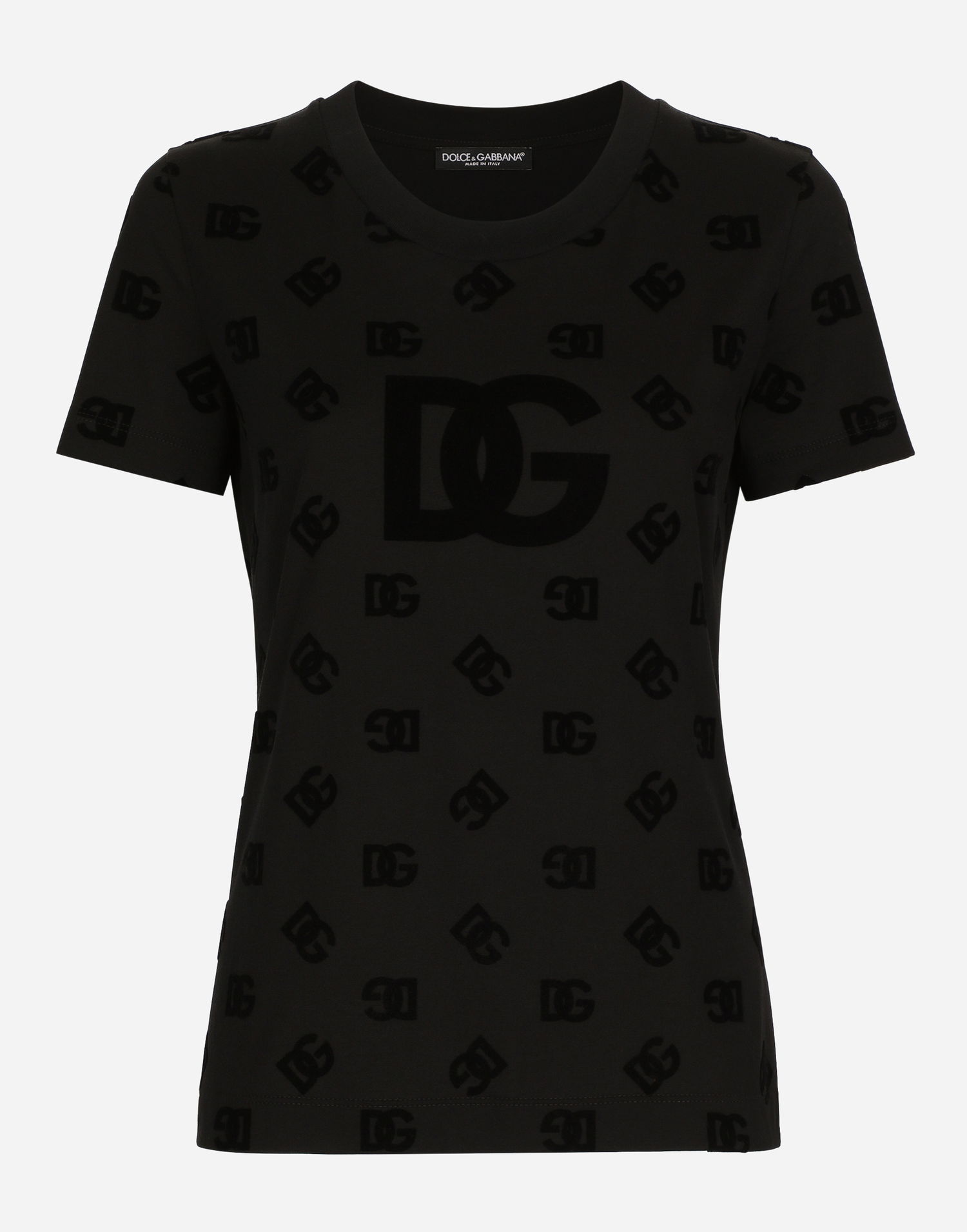 Tričko Dolce & Gabbana Jersey T-shirt With All-over Flocked Dg Logo Čierna | F8T00TGDB9KN0000, 0