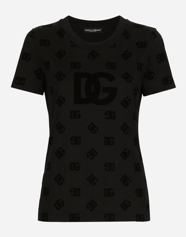 Tričko Dolce & Gabbana Jersey T-shirt With All-over Flocked Dg Logo Čierna | F8T00TGDB9KN0000, 0
