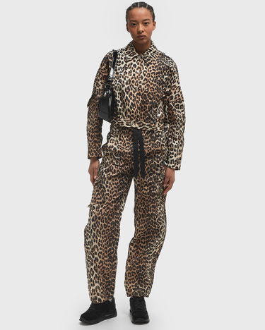 Bunda GANNI Ganni Duchesse Nylon Short Leopard Print Jacket Hnedá | W0470-943, 1
