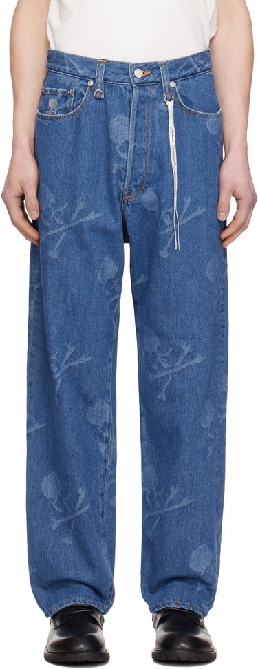Džínsy Mastermind WORLD MASTERMIND WORLD Monogram Straight Jeans Modrá | MW25S14-PA002-000, 0