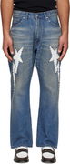 Colorful Studded Lightning Bolt 13oz Denim Jeans
