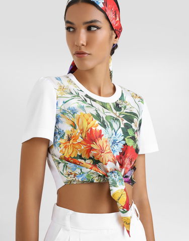 Crop Top Dolce & Gabbana Dolce & Gabbana Floral Tie-Front Crop T-Shirt Biela | F8V75ZGDDCHW0800, 3