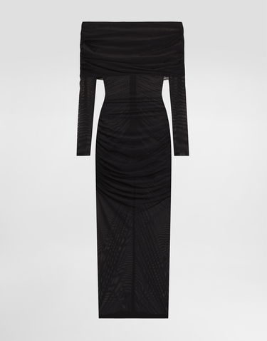 Šaty Dolce & Gabbana Dolce & Gabbana Draped Tulle Calf-Length Dress Čierna | F6TLSTFLRC2N0000, 0