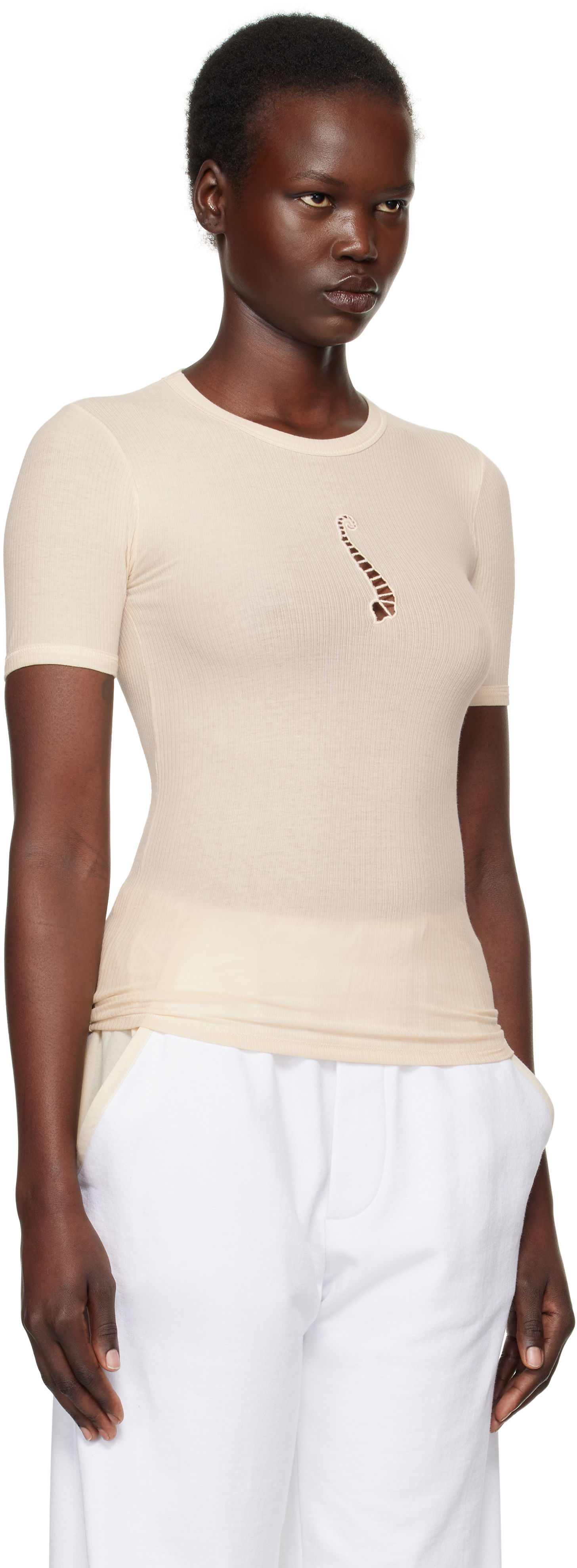 Tričko Baserange Baserange Tower Cutout Ribbed T-Shirt Béžová | TOTWS-RB-SP25, 1