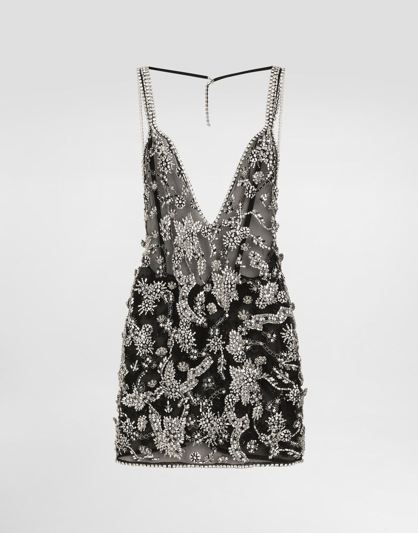 Šaty Dolce & Gabbana Dolce & Gabbana Embroidered Tulle Mini Dress Čierna | F60EBZGDDF5S8400