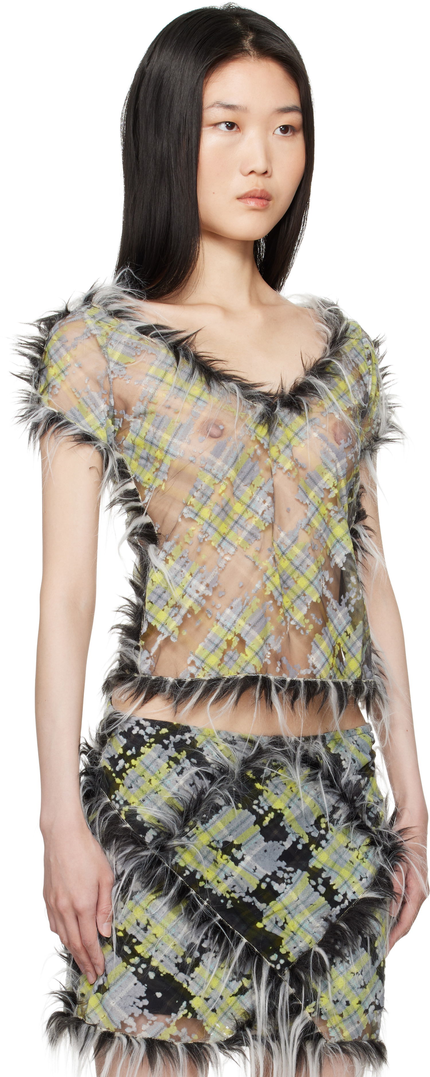 Tielko Diesel Sheer Plaid Print T-shirt Zelené | A16506 0CLBX, 1