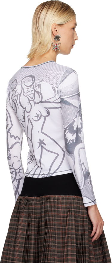 Tričko Chopova Lowena Chopova Lowena Newsprint Fitted Long-Sleeve Jersey T-shirt Biela | 2408, 2