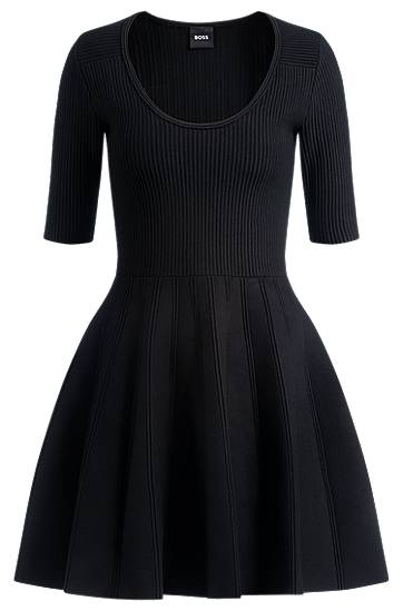 Šaty BOSS BOSS Ottoman-Structured Stretch Knit Fit-and-Flare Dress Čierna | 50530722, 0