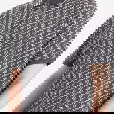 Polo tričko Gucci Gucci GG Jacquard Cotton Piquet Polo Shirt, Size Large Šedá | 815514-XJG5P-1165, 5