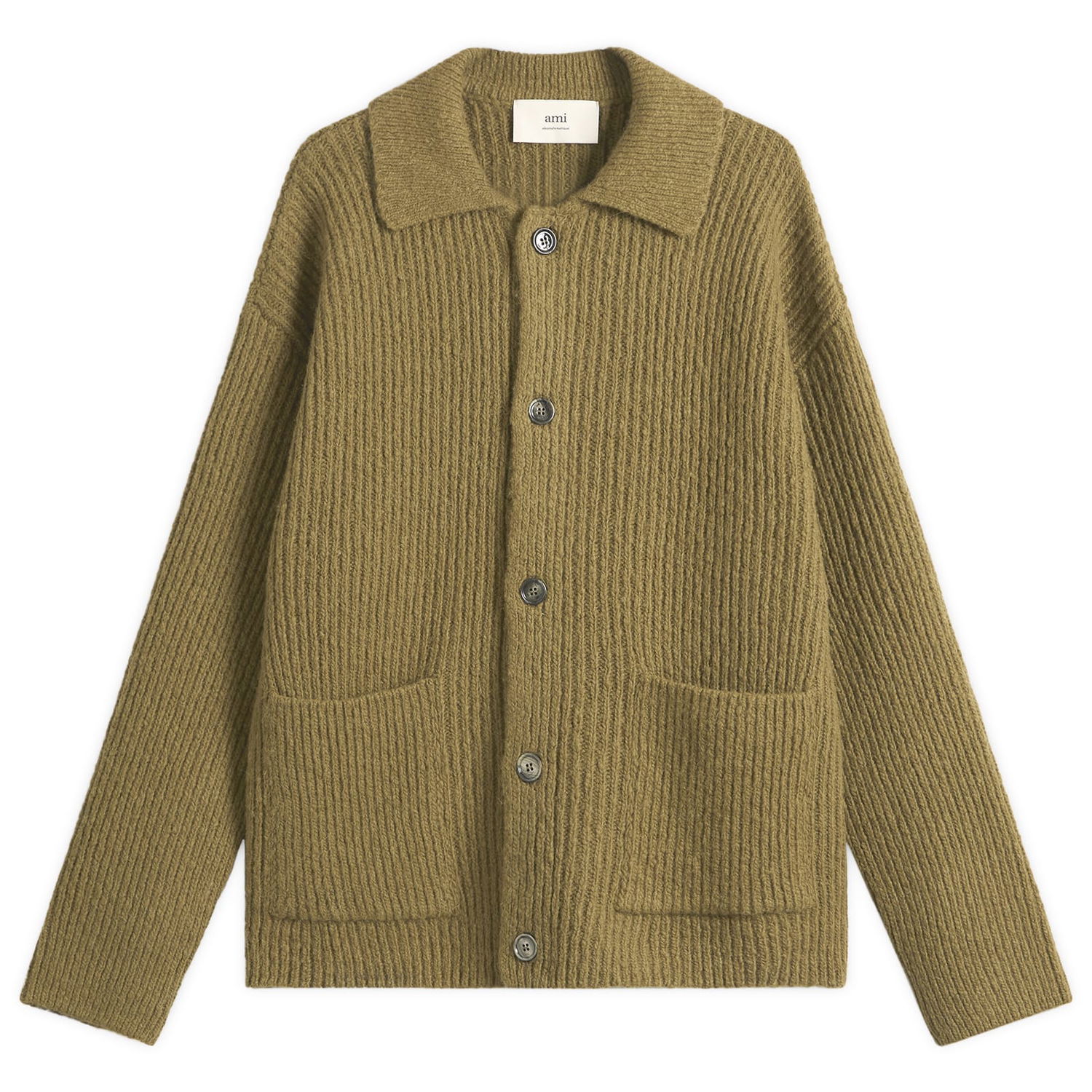 Sveter AMI Felted and Chunky Wool Ribbed Knit Cardigan, Size Large Zelené | H25HKC354-KN0112-298H25, 1