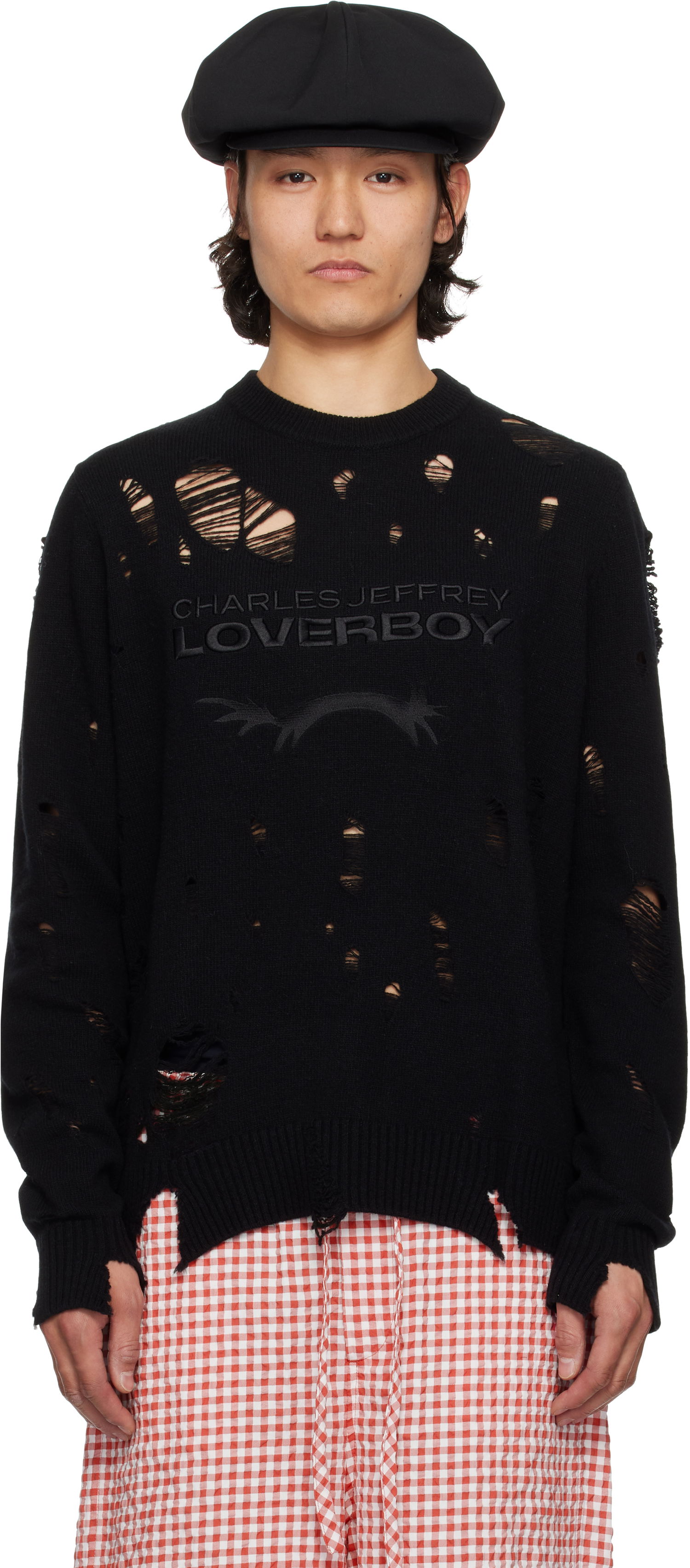 Sveter Charles Jeffrey Loverboy Charles Jeffrey LOVERBOY Distressed Logo Knit Sweater Čierna | 54090401, 0