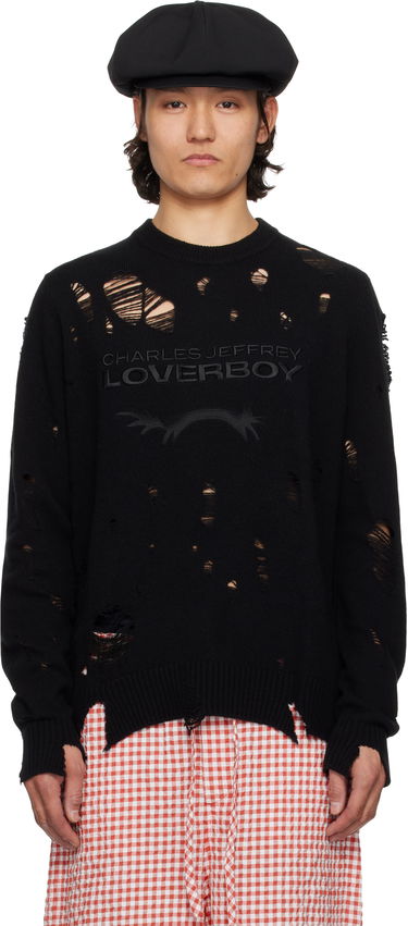 Sveter Charles Jeffrey Loverboy Charles Jeffrey LOVERBOY Distressed Logo Knit Sweater Čierna | 54090401, 0