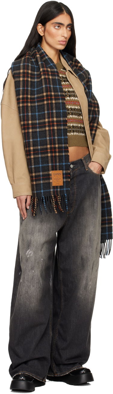 Šál GANNI Double Face Wool Check Scarf Rôznofarebný | A6933, 3