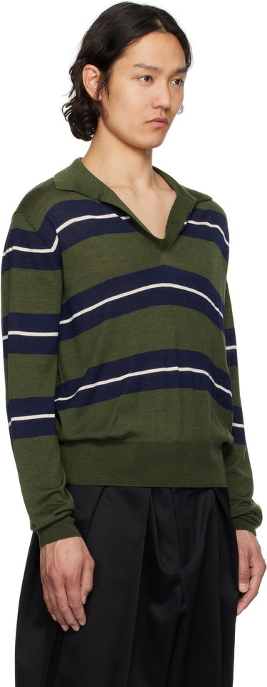 Sveter AMI AMI Paris Wool Silk Striped Polo Navy | HPL376.KN0079, 4
