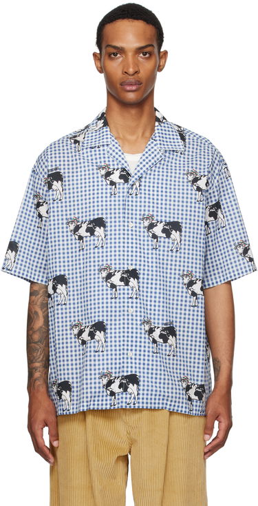 Košeľa Moschino Moschino Archive Cow Gingham Print Shirt Modrá | 252ZZV021352541293, 0