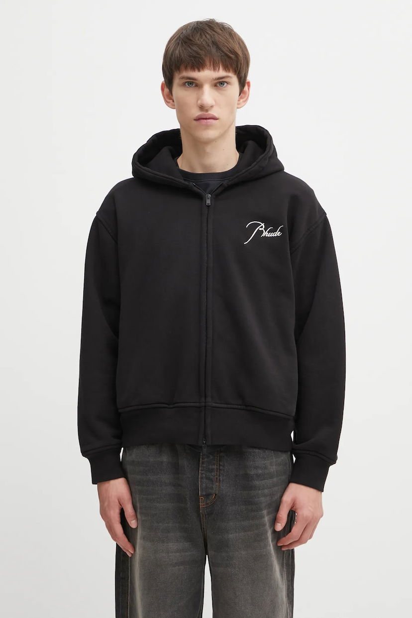 Mikina Rhude RHUDE Classique Zip-Up Hooded Hoodie with Embroidered Logo Čierna | RHFW25HO05012