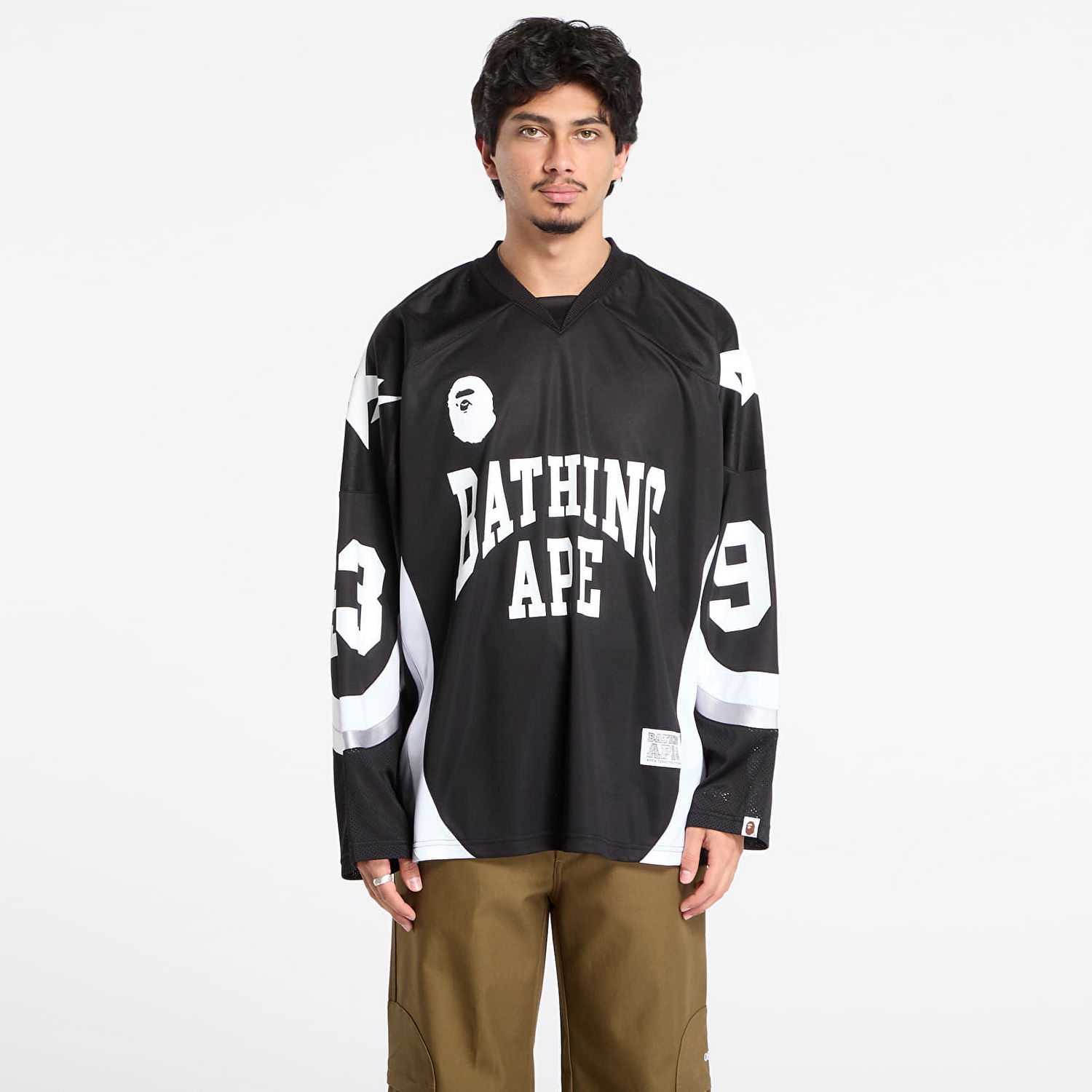 Dres BAPE Line Camo Jacquard Logo Relaxed Fit Ice Hockey Jersey Čierna | 001LTL801313MBLK, 0