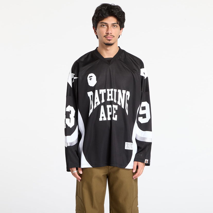 Dres BAPE Line Camo Jacquard Logo Relaxed Fit Ice Hockey Jersey Čierna | 001LTL801313MBLK