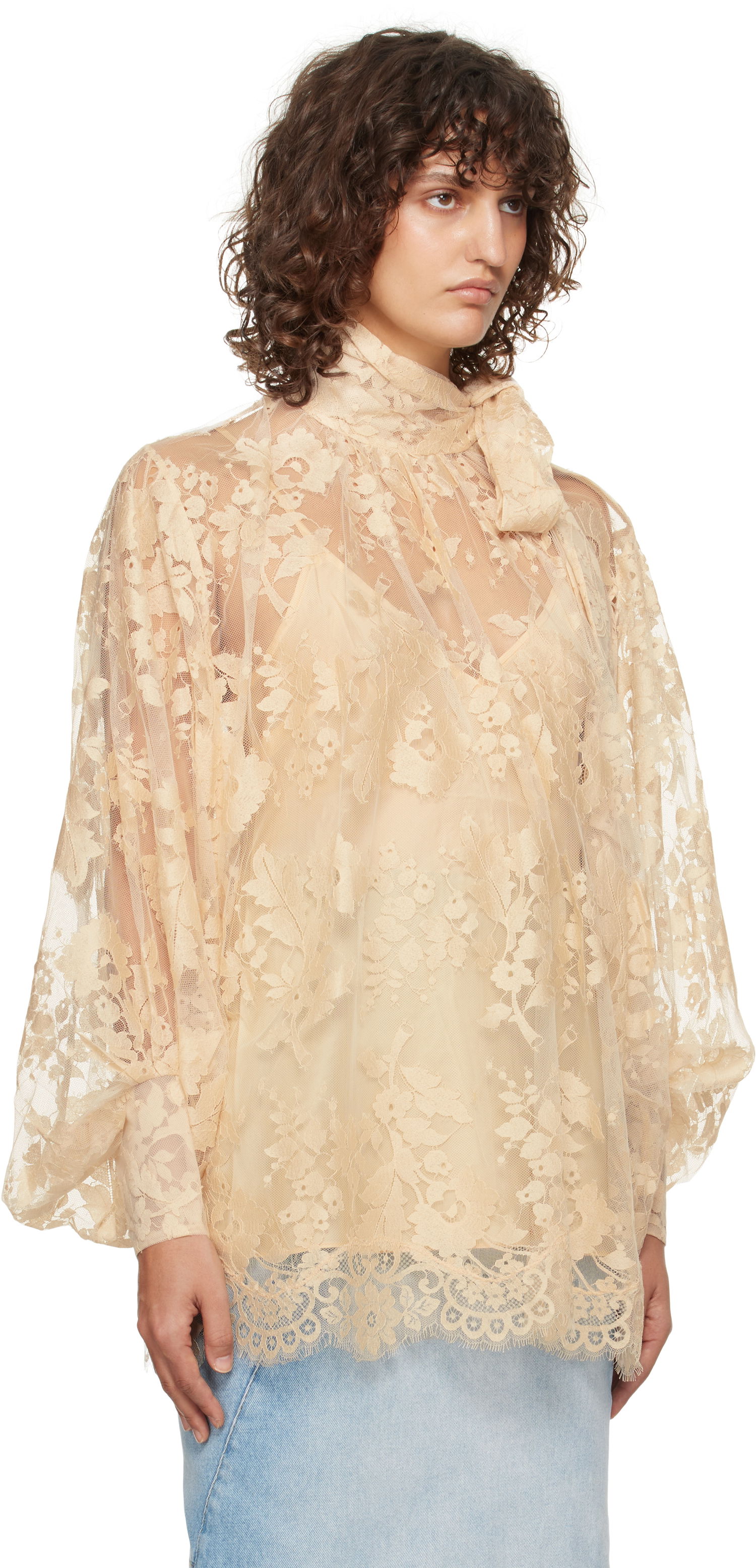 Košeľa ZIMMERMANN Zimmermann Illustration Lace Tie-Neck Blouse Béžová | 1401TF241, 1