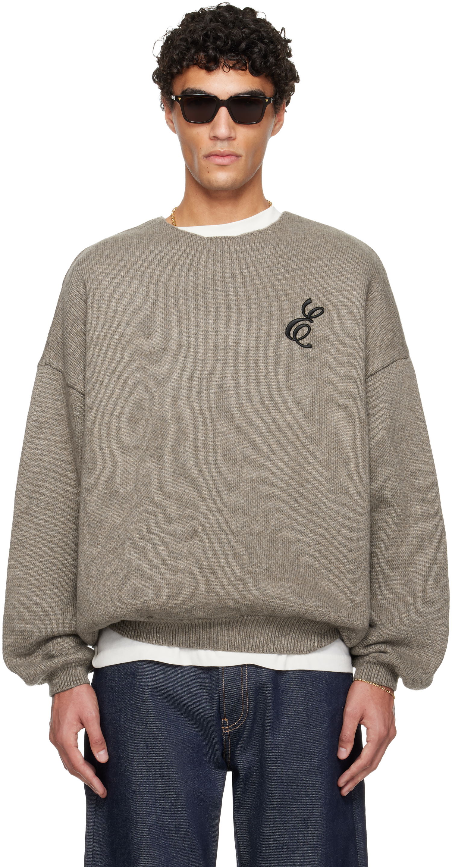 Sveter Fear of God ESSENTIALS Holiday Embroidered Merino Crewneck Sweater Béžová | 192HO254332F, 0
