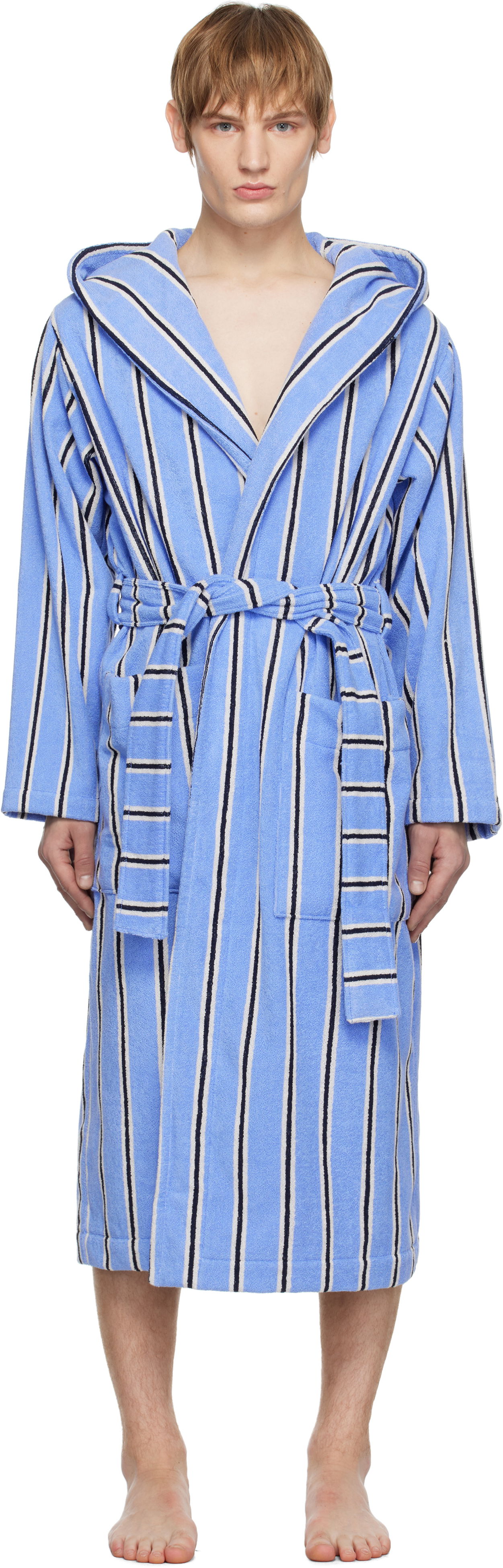 Pyžamo TEKLA Striped Terry Hooded Bathrobe Modrá | BT-BAS, 0