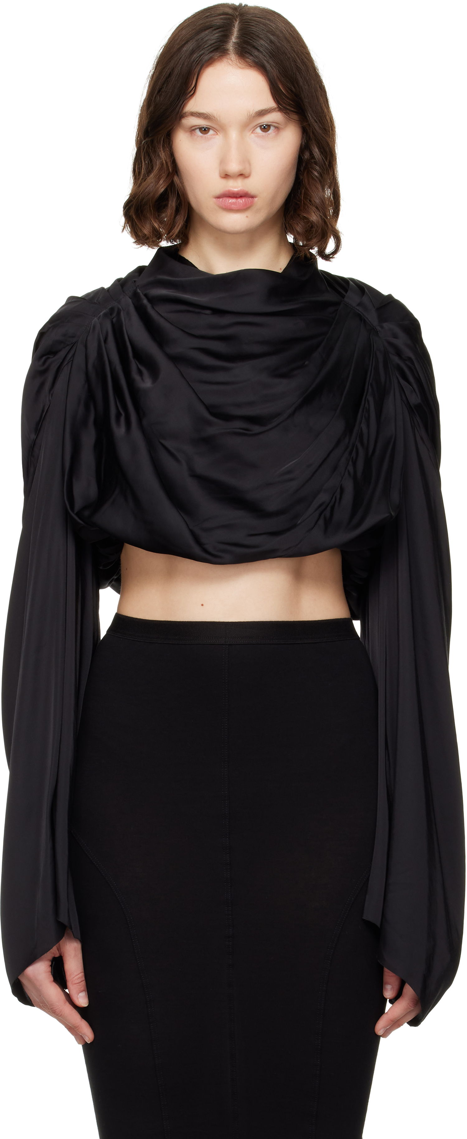 Crop Top Rick Owens Rick Owens Hollywood Claudette Draped Crop Top Čierna | RO01E7264 SCH, 0
