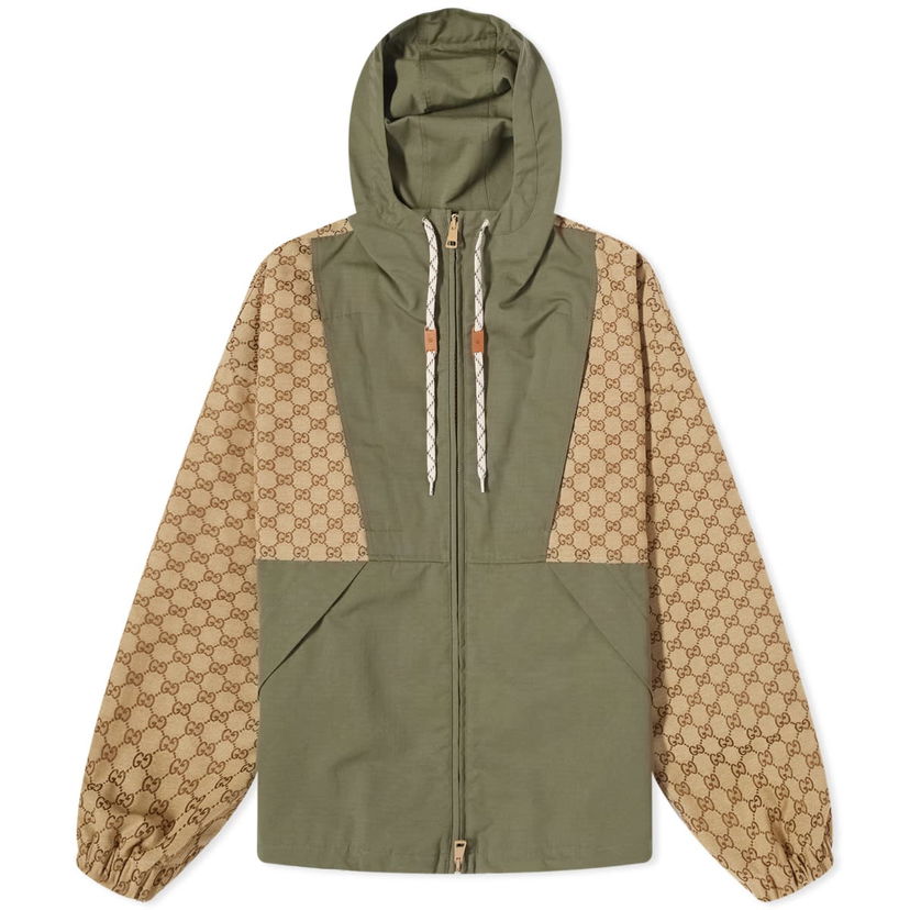 Bunda Gucci Men's GG Jacquard Hooded Jacket Camel/Green Béžová | 742813-Z8BIW-2190