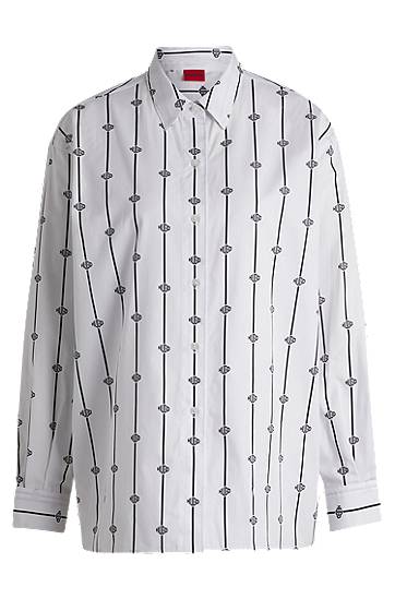 Košeľa BOSS Oversized Logo-Stripe Cotton Poplin Blouse Biela | 50538451