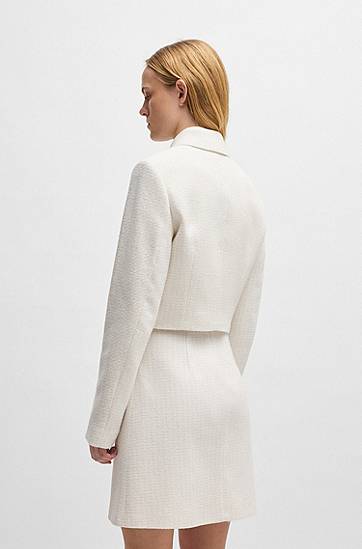 Bunda BOSS Cropped Bouclé Jacket Biela | 50538133, 1