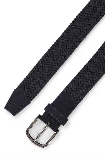 Opasok BOSS Woven Belt with Leather Trims Čierna | 50537169, 1