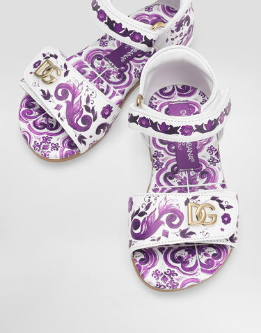 Doplnky Dolce & Gabbana Dolce & Gabbana Majolica-Print Leather Sandals Biela | D20099AV210I03TN, 3
