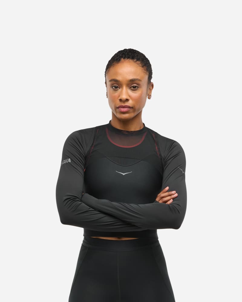 Crop Top Hoka One One Race Day Long Sleeve Crop Top Čierna | 1167395-BLK, 0