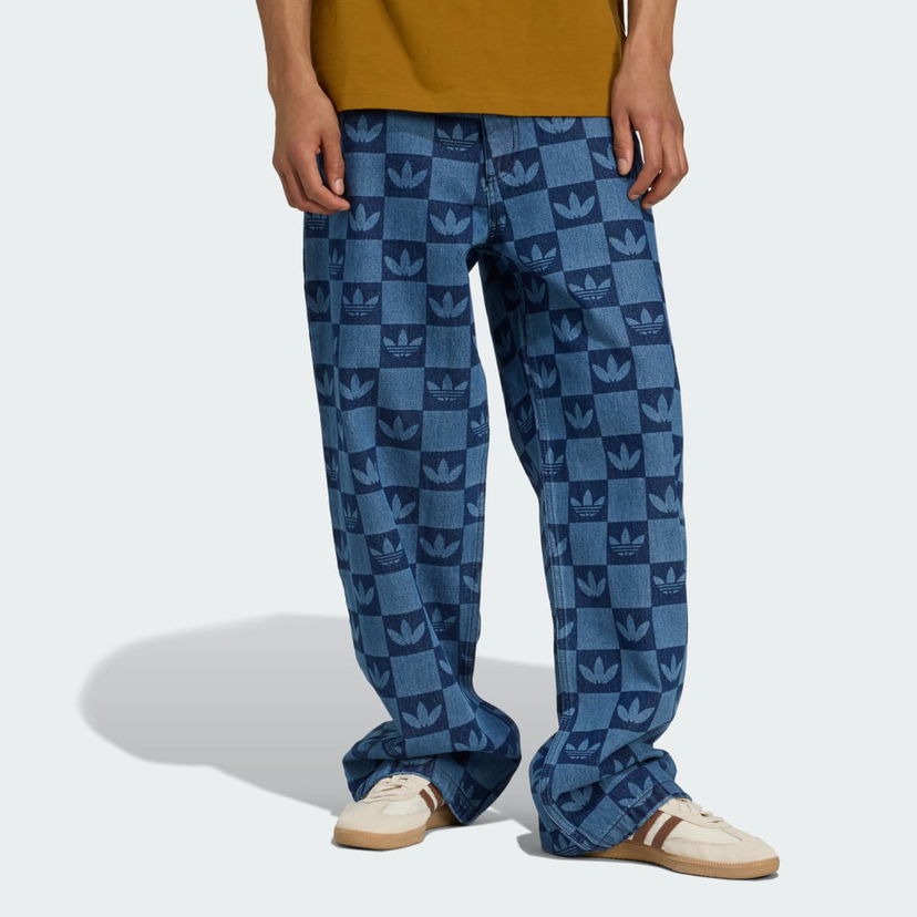 Džínsy adidas Performance Allover Print Monogram Straight-Leg Jeans Modrá | JY2993